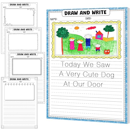 Motiskyy 100 Sheets Kindergarten Draw and Write Paper with Picture Space and Lines for Kids Abc 8.3 x 11.7 Inches Story Paper Bulk for Handwriting Practice Primary Creating Write Beginner School
