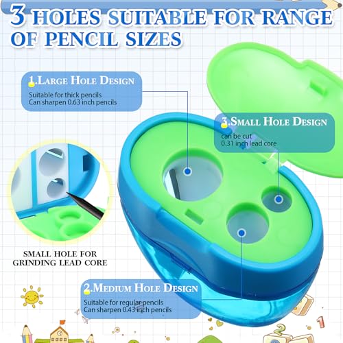 Tenceur 4 Pcs Pencil Sharpeners 3 Hole Jumbo Crayon Sharpeners Handheld Manual Portable Plastic Pencil Sharpener with Lid for Back to School Classroom Office Supplies Class