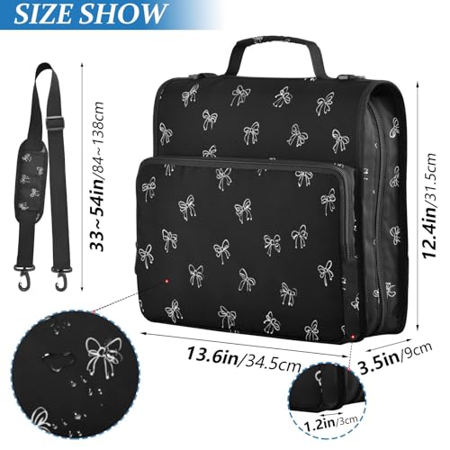 Bow Black 3 Ring Zipper Binder 500 Sheets Capacity Binder Organizer Bag with Shoulder Strap and Handle for School Office - color: Black Bow