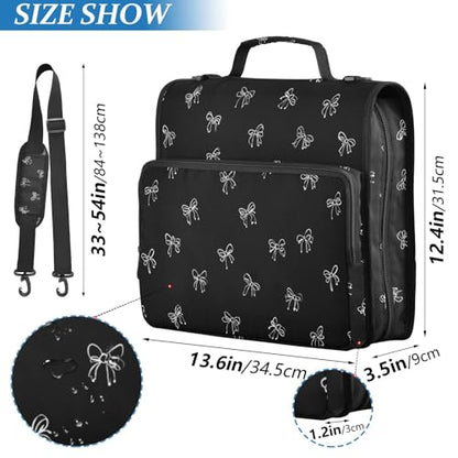 Bow Black 3 Ring Zipper Binder 500 Sheets Capacity Binder Organizer Bag with Shoulder Strap and Handle for School Office - color: Black Bow