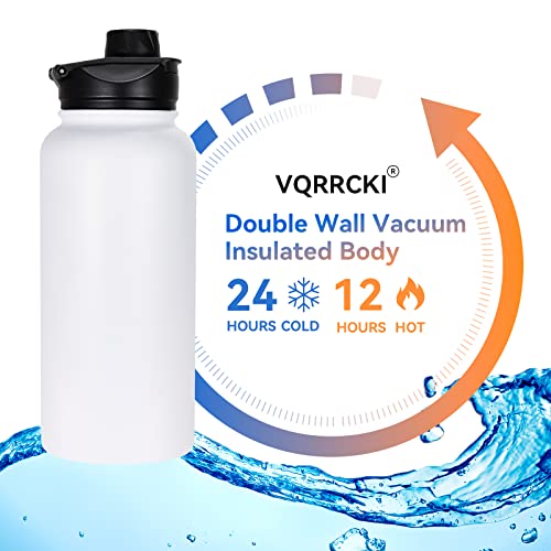 32 oz Insulated Water Bottle Bulk 8 Pack, Stainless Steel Sports Water Bottles with Straw Lid & Wide Mouth Lids, Double Walled Vacuum, Leak Proof, White - color: White, size: 32 Ounces-8