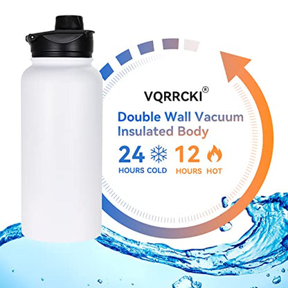 32 oz Insulated Water Bottle Bulk 8 Pack, Stainless Steel Sports Water Bottles with Straw Lid & Wide Mouth Lids, Double Walled Vacuum, Leak Proof, White - color: White, size: 32 Ounces-8