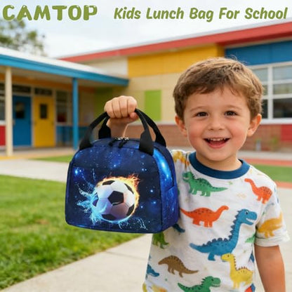 CAMTOP Boys Lunch Box Kids Insulated Lunch Bag Kids Cute Lunchbox for Boys Loncheras Para Niños - color: Soccer Blue