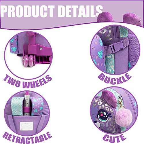 Rolling Backpack for Girls Kids Backpack with Wheels Roller Backpack with Wheels Set for Elementary Students Carry on Luggage Bookbag with Roller - color: Purple