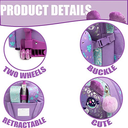 Rolling Backpack for Girls Kids Backpack with Wheels Roller Backpack with Wheels Set for Elementary Students Carry on Luggage Bookbag with Roller - color: Purple