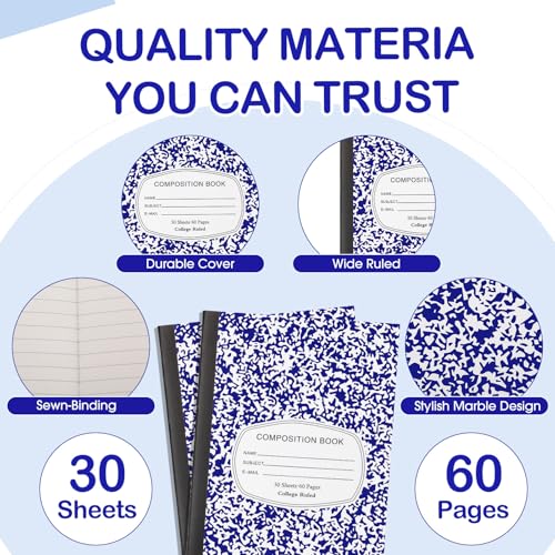 Fainne 100 Pack College Ruled Composition Notebooks A5,Blue - color: Blue