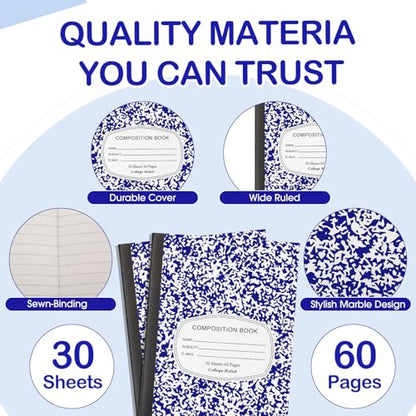 Fainne 100 Pack College Ruled Composition Notebooks A5,Blue - color: Blue