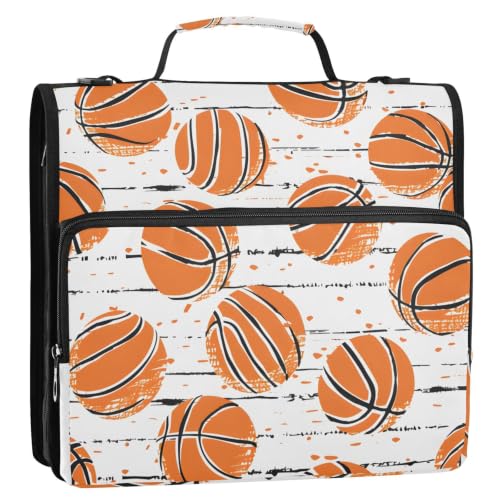 Basketball Zipper 3 Ring Binder Bag with Shoulder Strap for School | 2 Inch 3 Ring, Secure Zippered Closure, Organizer Pockets for Classification, Heavy Duty File Organizer - color: Basketball Orange