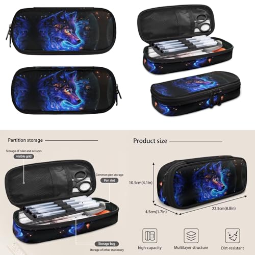 Galaxy Wolf Backpack for Boys Girls Backpack with Lunch Box Water Bottle Pouch and Soft Pencil Case 4PCS Set Cute Bookbag with Front Pocket 17" Large School Bag for Graduation Season Gift - color: Cool Galaxy Wolf