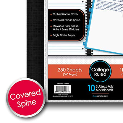 iScholar iQ+ Poly Cover 10 Subject Notebook, College Ruled, 11 x 8.5 Inch, 250 Sheets, Teal (58900-TL) - color: Teal, size: 10 Subject, style: College Ruled