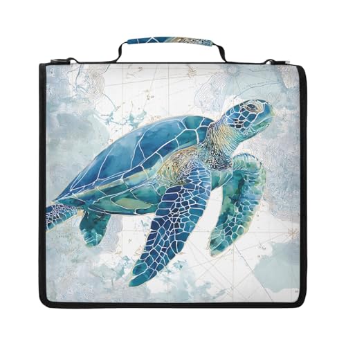 Sea Turtle Pattern Zipper Binder Bag 3 Ring Binder with Shoulder Strap Zip Up 500 Sheets Capacity Multi Pockets for School Office Supplies - color: Sea Turtle Pattern
