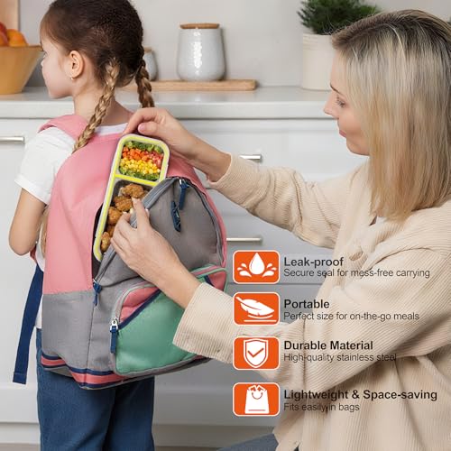 Upgraded Snackle Box Container, 2-Compartment Leak-Proof Bento Box for Kids & Adults, Reusable Stainless Steel Snack Containers with Lids, Perfect for Lunchables & Snack Packs (2 Compartment Yellow) - color: 2 Compartments Yellow