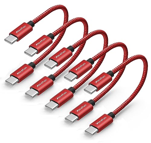 CLEEFUN Short USB C to USB C Cable 60W, USBC to USBC, [5-Pack, 1 ft] Type C to C Charger Cord Fast Charging for iPhone 16 15 Pro Max/Plus, for Samsung Galaxy S25 S24 S23, for iPad/MacBook Pro/Air - color: Red, size: 1ft+1ft+1ft+1ft+1ft