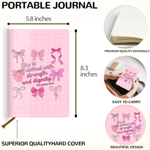 Pink Bow Bible Hard Shell Journal Notebook, Bible Notebooks for Note Taking, College Ruled Notebook, Inspirational Hardcover Notebooks, Journals for Writing Note Taking 200 Sheets (5.8 x 8.3)-1 - color: Multi 1565
