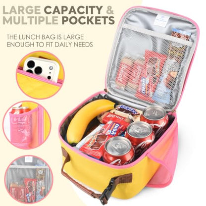 Genteen Kids Lunch Box Insulated Soft Mini Cooler with Bottle Holder, Lightweight Reusable Easy-Clean Lunch bag for Girls, Boys Back to School-Yellow - color: Yellow