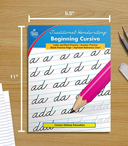 Carson Dellosa Beginning Cursive Handwriting Workbook, Traditional Writing Book With Number and Letter Tracing and Sight Words Practice, Classroom or Homeschool Curriculum