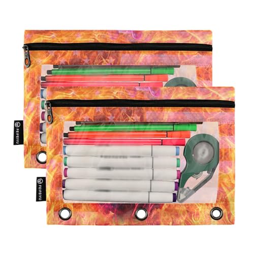 Basketball Pencil Pouch For 3 Ring Binder Clear Window Pencil Case For 3 Ring Reinforced Grommets With Zipper, 2 Pack - color: Basketball