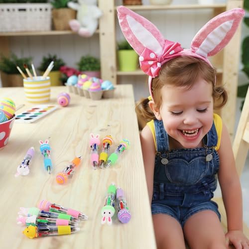 CCINEE 24pcs Easter Mini Multicolor Ballpoint Pen, Cute Easter Egg Bunny Retractable Writing Pen Bulk 4-in-1 Stationery Pens for Spring Gifts Classroom Prize Party Favor - color: White