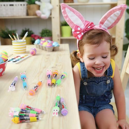 CCINEE 24pcs Easter Mini Multicolor Ballpoint Pen, Cute Easter Egg Bunny Retractable Writing Pen Bulk 4-in-1 Stationery Pens for Spring Gifts Classroom Prize Party Favor - color: White