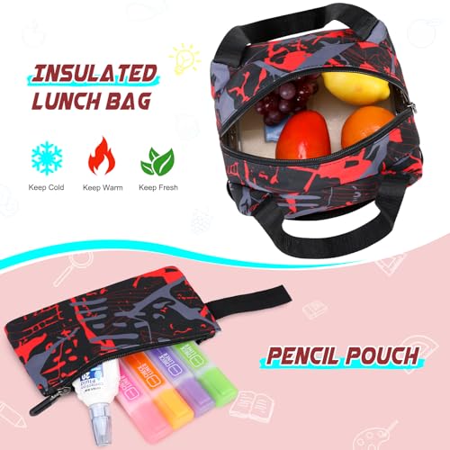 Scothen Rolling Backpack for Boys, Cool Luminous Gamer Roller School Backpacks for Boys with Lunch Bag and Pencil Pouch, Kids Backpack Bookbag with Wheels for Kindergarten Elementary Middle School - color: Red