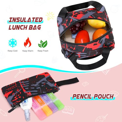 Scothen Rolling Backpack for Boys, Cool Luminous Gamer Roller School Backpacks for Boys with Lunch Bag and Pencil Pouch, Kids Backpack Bookbag with Wheels for Kindergarten Elementary Middle School - color: Red