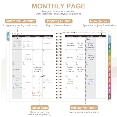Planner 2026-2027, Weekly and Monthly Academic Year Calendar Planner, July 2026 - June 2027, Daily Agenda Book for Office School Supplies, Letter Size(8.5'' x 11'') - color: C-Beige, size: 8.5"x11"(Jul 2026-Jun 2027)
