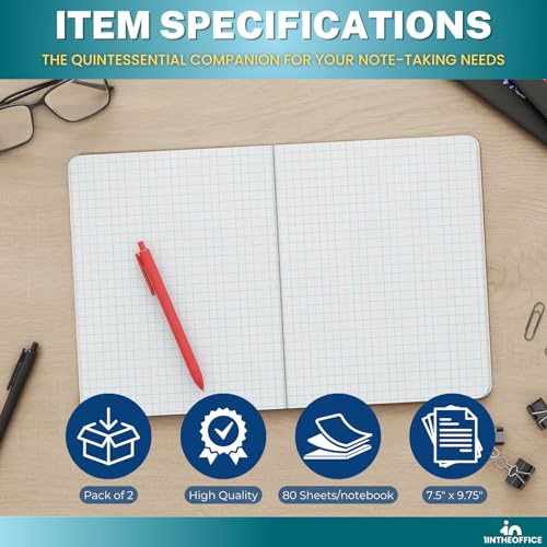 1InTheOffice Graph Composition Book, 9.75" x 7.5" Graph Paper Notebook, 100 Sheets 2 Pack
