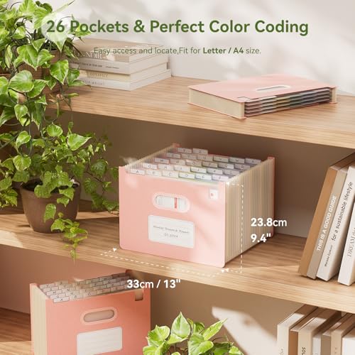 EcoStash 26 포켓 아코디언 파일 오거나이저, 밀짚 파일 폴더, 업라이트 및 오픈 탑, A-Z 지폐 영수증 오거나이저, 100% BPA 프리, 자연으로 돌아가기, 레터/A4 사이즈 - 스트로베리 핑크 - color: 딸기 핑크, size: 26 Pockets