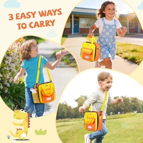 REDSHELL Lunch Box Kids, Large Insulated Lunch Bag for Boys Girls, Orange | Tactical Style, Cooler Lunchbag, Square Toddler Lunchbox, School & Daycare, Lunch Tote, Water Bottle Holder, Adjustable Strap - color: Orange