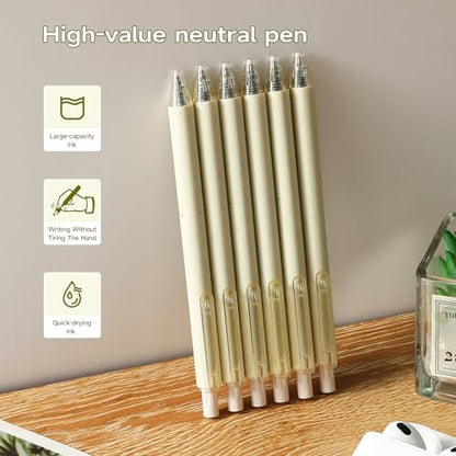 Beige Cream Gel Pens 12PCS Value Pack, Cute Aesthetic Neutral Black Ink Retractable Pens, 0.5mm Fine Point Quick Dry Smooth Writing for College School Supplies, Note Taking & Office Essentials - color: 12 Beige Black Ink