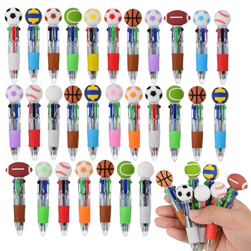 Oneshow 50PCS Sports Party Favors Mini Pens, 4-in-1 Baseball Ballpoint Pen | Sports Soccer Basketball Baseball Bulk Goodie Bag Stuffers, Teacher Reward Pens, Bulk Back to School Supplies for Students - style: Sports-50PCS