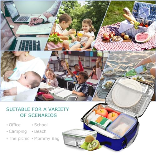 Custom Student Lunch Bag for Boys Girls Navy Blue Solid Color Personalized Name Lunch Box Insulated Cooler Bag for School Picnic Office - color: Multi08