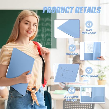 Gueevin 100 Pack Plastic Folder with Pockets, 2 Pocket Folders, Plastic Glossy Folders Fit Letter Size Paper, Heavy Duty Durable File Folder with Business Card for Home Office School (Haze Blue) - color: Haze Blue