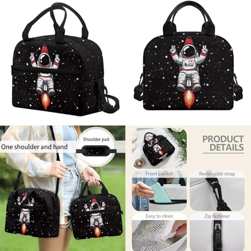 17 Inch Kid's 4PCS Backpack Set, Back to School Essentials | Insulated lunch box, water bottle pouch, pencil case, lightweight, padded shoulder straps, for elementary, middle school - color: Cartoon Astronaut
