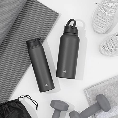 JoyJolt Triple Insulated Water Bottle with Straw Lid AND Flip Lid! 32oz Large Water Bottle, 12 Hour Hot/Cold Vacuum Insulated Stainless Steel Bottle. BPA-Free Leakproof Water Bottles - Thermos Bottle - color: Matte Black, size: 32 Ounces