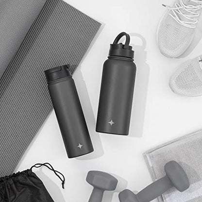 JoyJolt Triple Insulated Water Bottle with Straw Lid AND Flip Lid! 32oz Large Water Bottle, 12 Hour Hot/Cold Vacuum Insulated Stainless Steel Bottle. BPA-Free Leakproof Water Bottles - Thermos Bottle - color: Matte Black, size: 32 Ounces