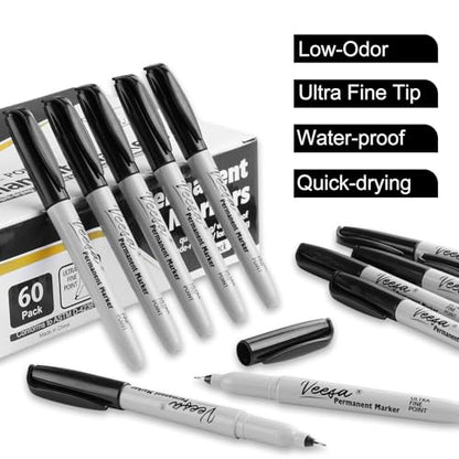 VEESA Permanent Markers Ultra Fine Point (0.4mm), 30 Pack, Black | Quick Drying, Waterproof, Fade-Resistant - size: 1 Count (Pack of 30)
