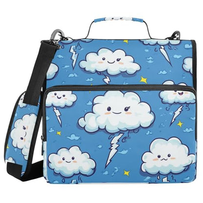 Cute Thunders Cloud Blue Zipper Binder 3 Ring 1.5 Inch School Binder Organizer with Shoulder Strap Handle File Folder Pockets Large Capacity Students Girl Boy Men Office Work - color: Cute Thunders Cloud Blue