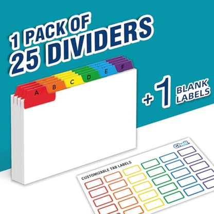 Chell 4"x6" Index Card Dividers, A-Z Tabbed, with Blank Stickers, 1 Set | Bright Colors, Heavyweight, Made of 110 lb. Cover Weight Paper, Alphabetical, Blank Stickers - size: 4"x6"