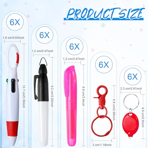 Chinco 30 Pcs Retractable Shuttle Pen Clip with Mini Highlighter Nurse Badge Pen Neon Marker LED Keychain Ring Clip - color: Pink, style: Bright