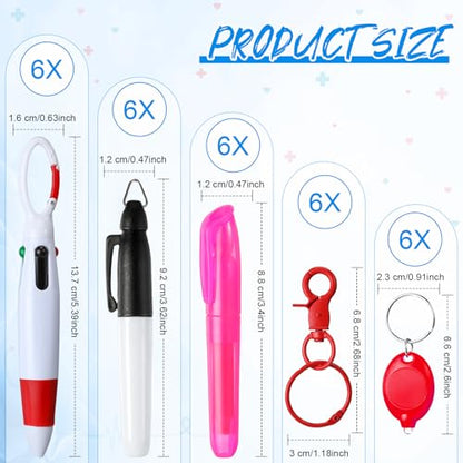 Chinco 30 Pcs Retractable Shuttle Pen Clip with Mini Highlighter Nurse Badge Pen Neon Marker LED Keychain Ring Clip - color: Pink, style: Bright