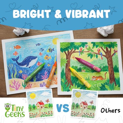 TinyGeeks Jumbo Crayons For Toddlers 3-8 - 18pc Toddler Baby Crayons For Kids Ages 4-8 & 3-4 - With Printed Coloring Sheets - Washable, Non Toxic and Easy To Hold - Perfect for Classroom