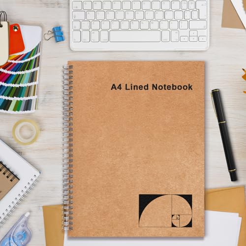 A4 Lined Spiral Notebook, 2 Pack Large Spiral Journal for Writing, 200 Pages 100gsm Thick Lined Paper Notebooks for Work, Class, Taking Notes, Drawing - Kraft Brown Cover, 8.5" x 11" - color: Lined