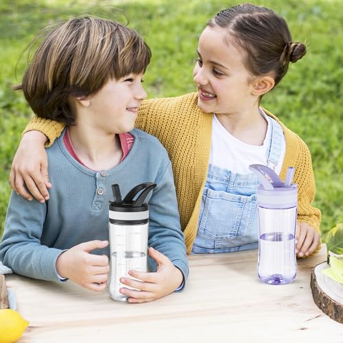 14oz Clear Kids Water Bottle with Straw Lid, BPA-Free Tritan, Measurement Scale, Sturdy Handle Wide Mouth Leak-proof Reusable Plastic Bottle for Boy& Girls, Back to School（Clear） - color: Clear