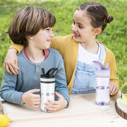 14oz Clear Kids Water Bottle with Straw Lid, BPA-Free Tritan, Measurement Scale, Sturdy Handle Wide Mouth Leak-proof Reusable Plastic Bottle for Boy& Girls, Back to School（Clear） - color: Clear