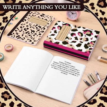 MotiMind 6 Pcs Leopard Print Composition Notebook College Ruled Back to School Cheetah Print Wide Ruled Composition Book 110 Page 7-1/2" x 9-3/4" Hot Pink Aesthetic Notebook for Teacher Class Office - style: Leopard Print