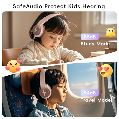 Candy Bila Kids Headphones, Wired Headphones for Kids Over Ear with Microphone, 85/94dB Volume Limiter Headphone for Girls Boys, Foldable Headphone for Learning & Entertainment, Gradient Brown - color: Gradient Brown