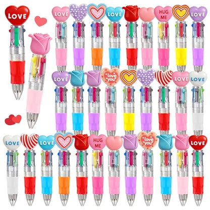 32Pcs 4 in 1 Mini Valentines Multicolor Ballpoint Pens | Cartoon Cutek Retractable Ballpoint Pen 0.7mm for Home Office Stationery or Fun - style: MiniValentinesBallpointPens32Pcs