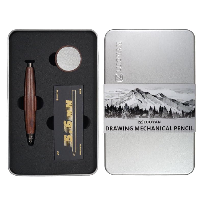 Rosewood Clutch Pencil 5.6mm Lead Holder Gift Set with Sharpener and Box of Leads, Chubby Octagonal Barrel Wooden Sketching & Drawing Pencil for Artists (Red Rosewood Octagonal Barrel) - style: Red Rosewood Octagonal Barrel