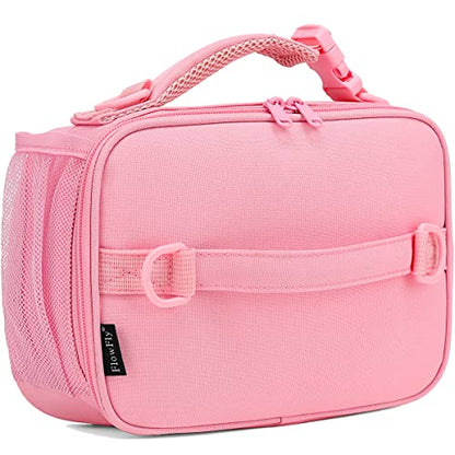 FlowFly Kids Lunch Bag, Durable Insulated School Lunch Box with Shoulder Strap and Bottle Holder, Water-resistant Thermal Small Lunch Cooler Tote for Teen Boys & Girls,Pink - color: Pink